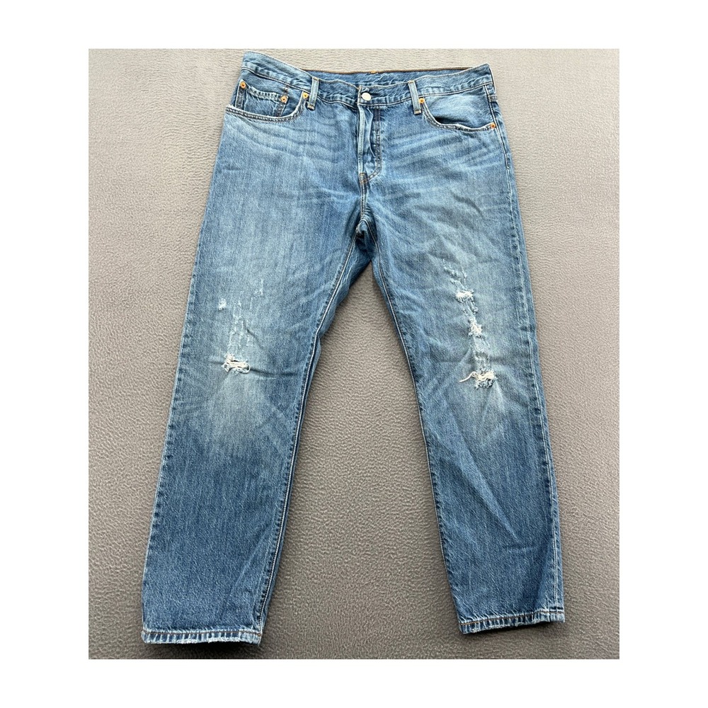 Levis 501 Original Fit Jeans Womens 32x32 Blue Distressed Button Fly Denim Pants - Picture 1 of 13